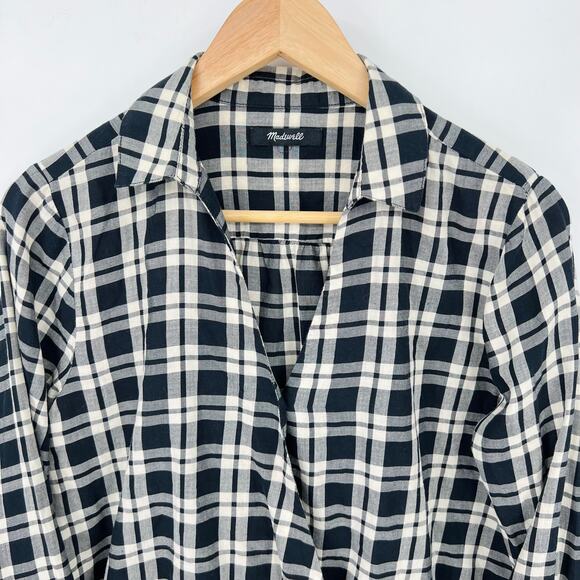 Madewell Arion Plaid Wrap-Front Shirt Black and White Check Size Small - Picture 4 of 8